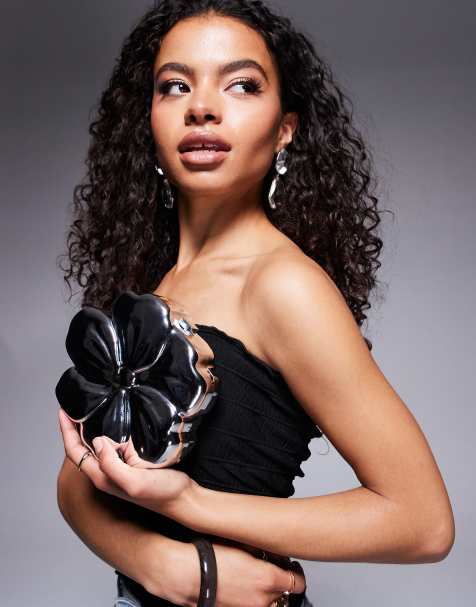 River Island flower clutch bag in silver - view 1