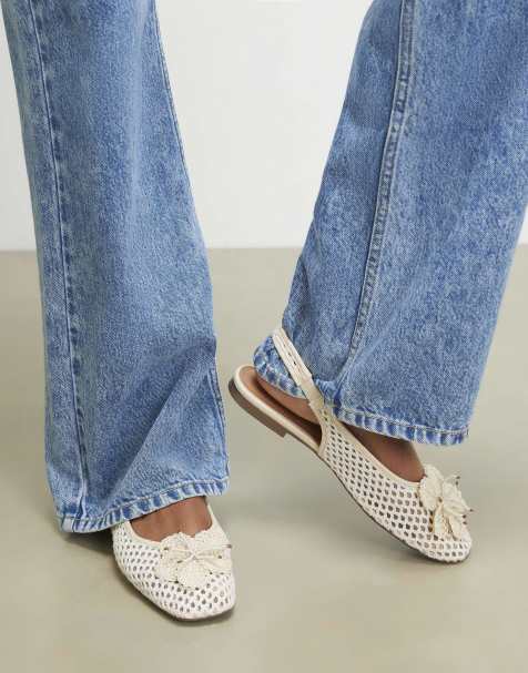 River Island Flower crochet flat slingback shoes in cream - view 1