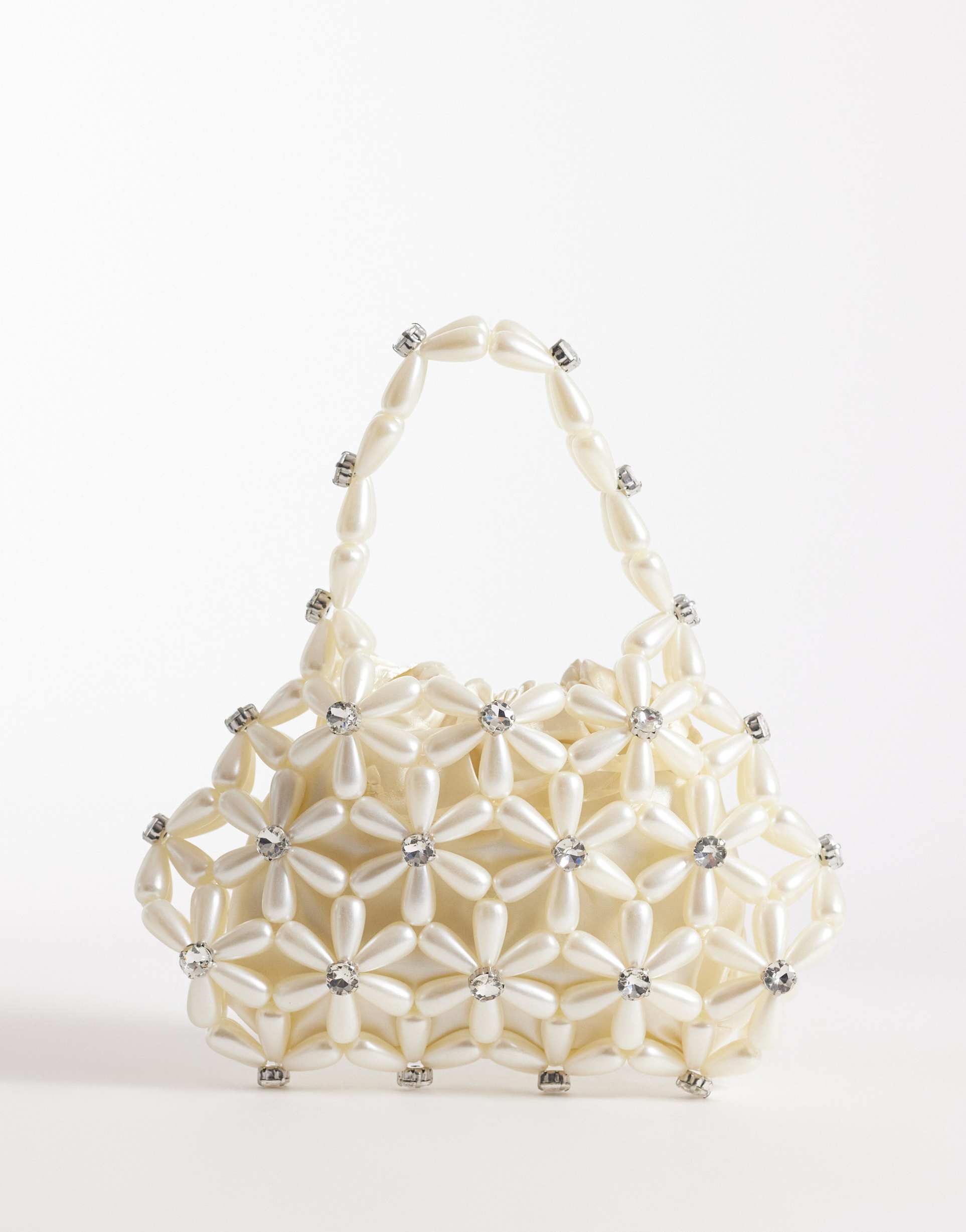 river island flower pearl beaded grab bag in cream