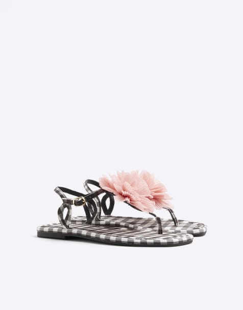 River Island Flower toe thong flat sandals in black - view 1