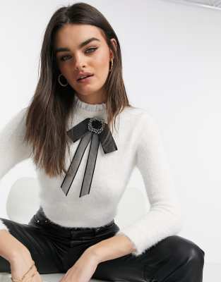 white fluffy knit jumper