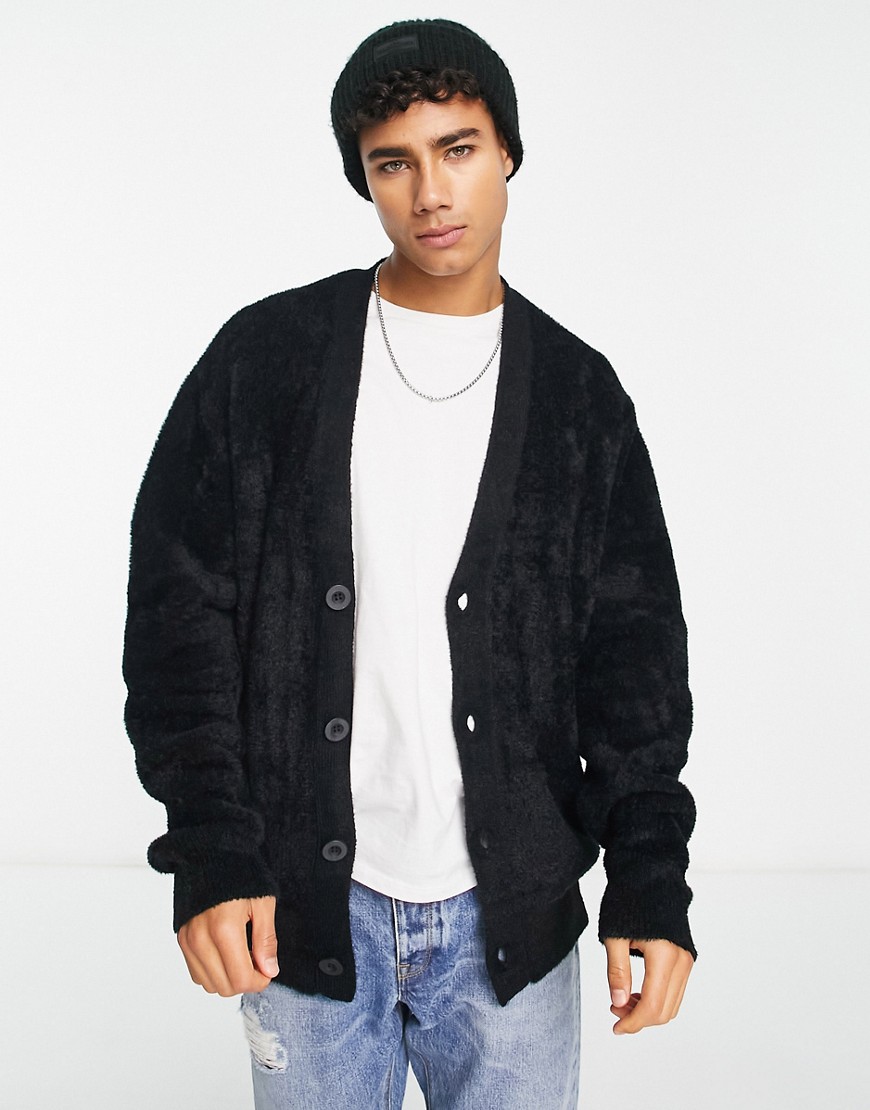 River Island fluffy knitted cardigan in black