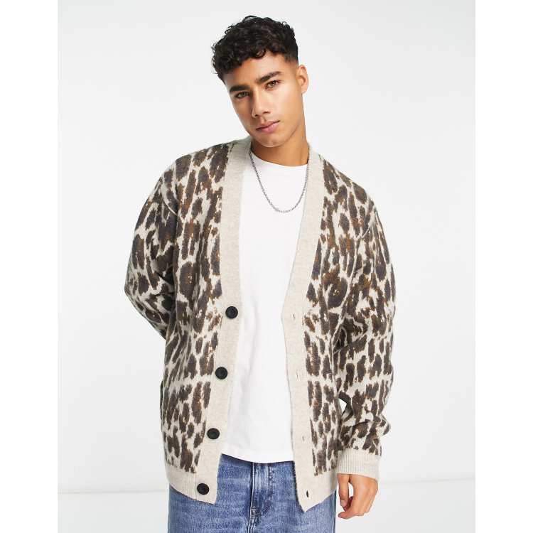 River Island fluffy knitted cardigan in leopard print ASOS