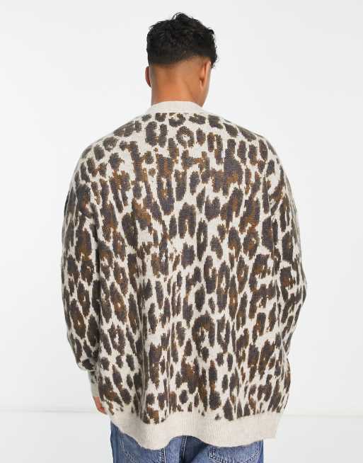 Fluffy leopard 2025 print cardigan