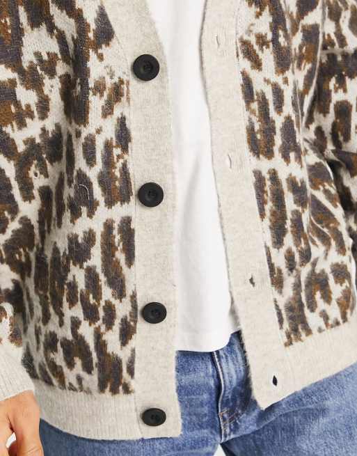 River Island fluffy knitted cardigan in leopard print