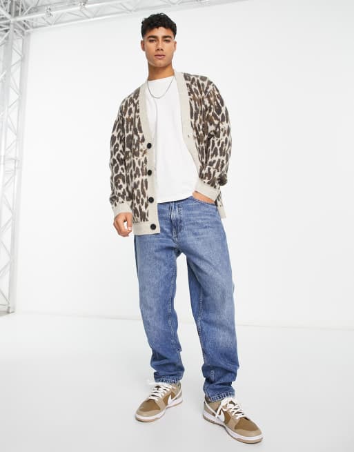 Mens leopard print on sale cardigan