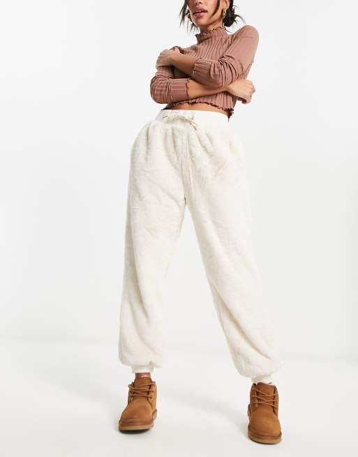 River Island fluffy lounge sweatpants in cream ASOS