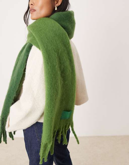 River Island fluffy ombre scarf in bright green, 4 of 4