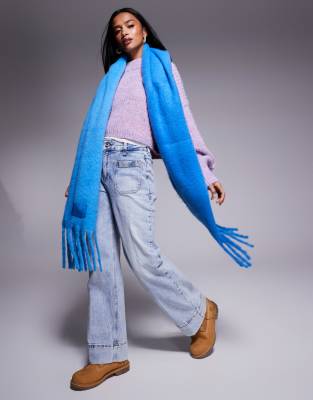 River Island fluffy ombre scarf in cobalt-Blue