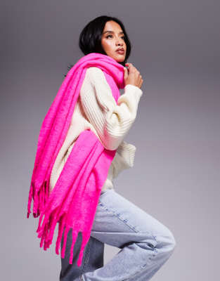 River Island fluffy scarf in bright pink