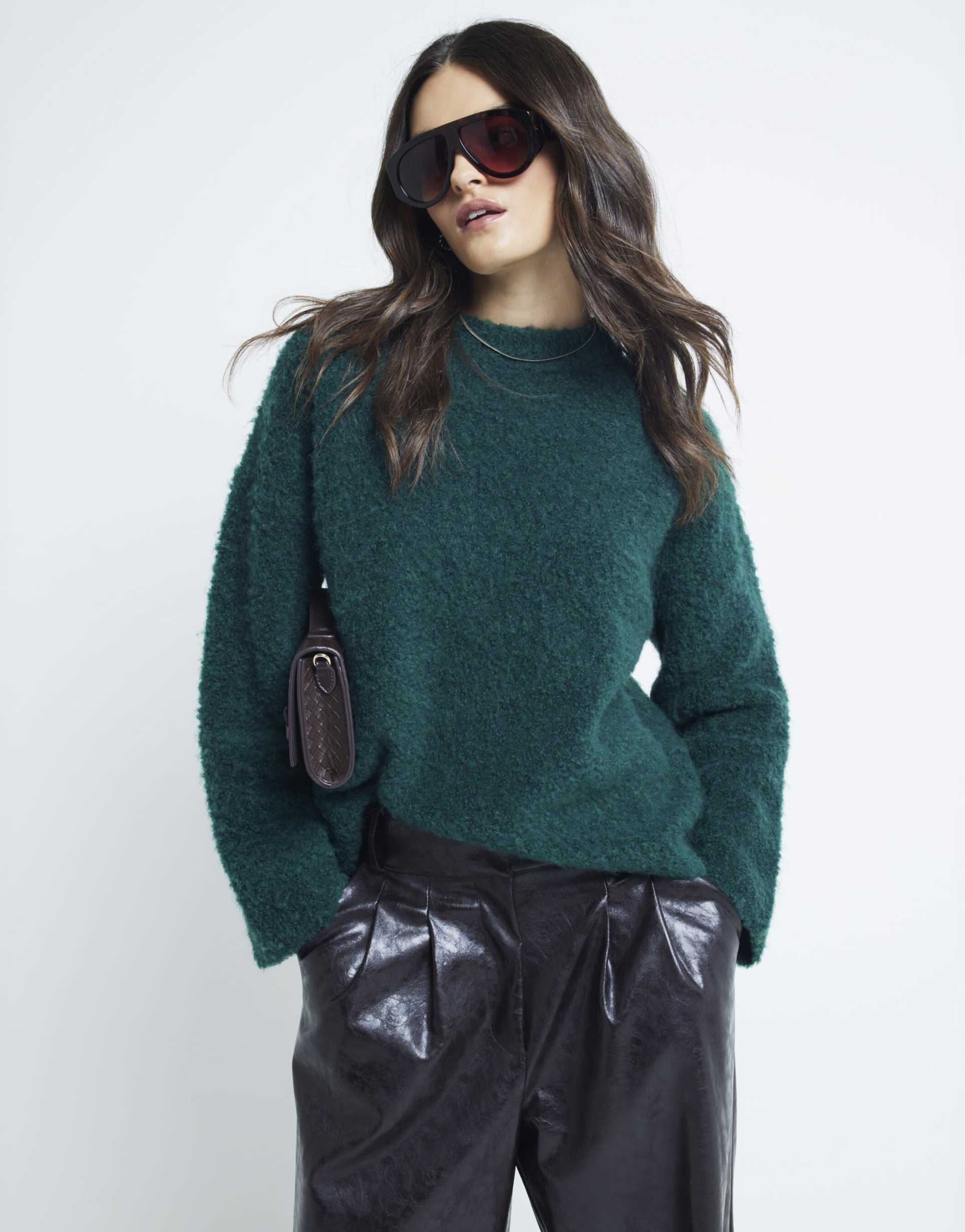 river island fluffy sweater in forest green