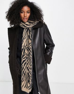 River Island fluffy tiger scarf in light brown