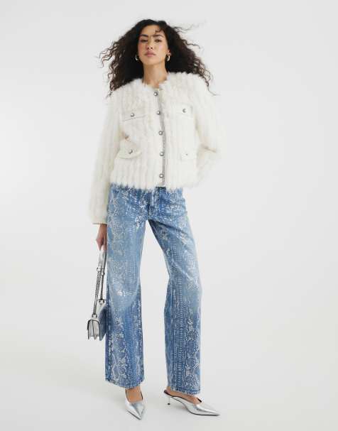 River Island foil snake print relaxed straight jean in midblue wash - view 1