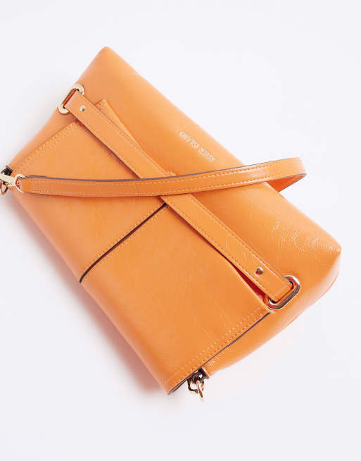 River Island fold over clutch bag in orange