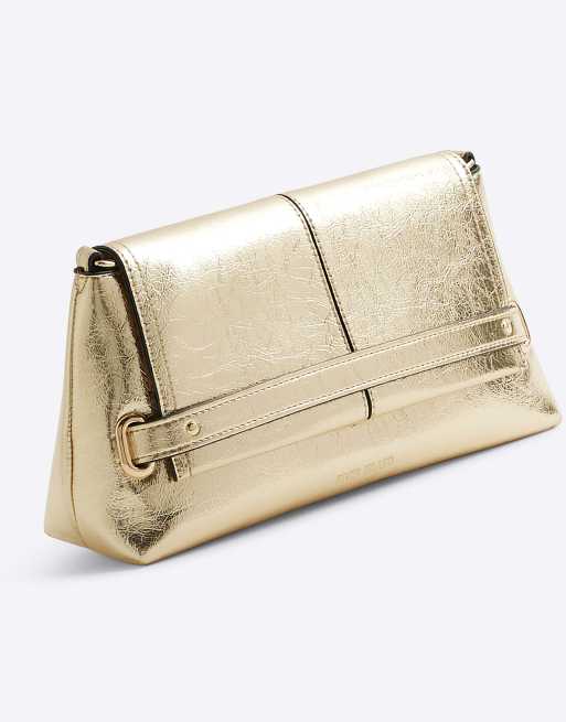 River Island Fold over small clutch bag in gold ASOS