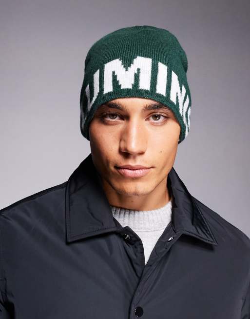 River Island football graphic beanie in green