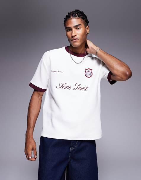 River Island football ringer t-shirt in ecru
