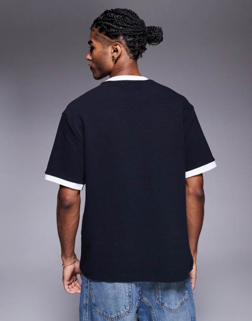 River Island football ringer t-shirt in navy | ASOS