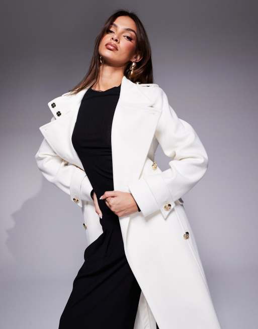 River Island formal wool look coat in cream, 4 of 4