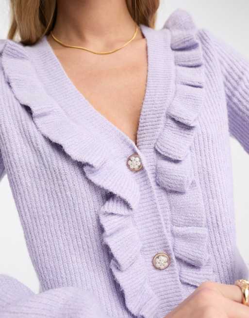 River Island frill collar cardigan in lilac | ASOS