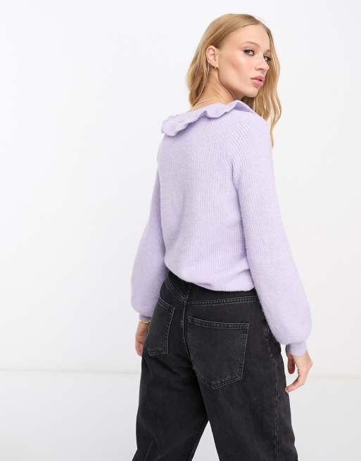 River Island frill collar cardigan in lilac ASOS