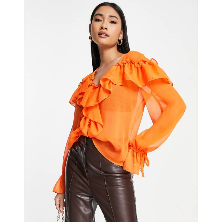 River Island frill detail chiffon blouse in | ASOS