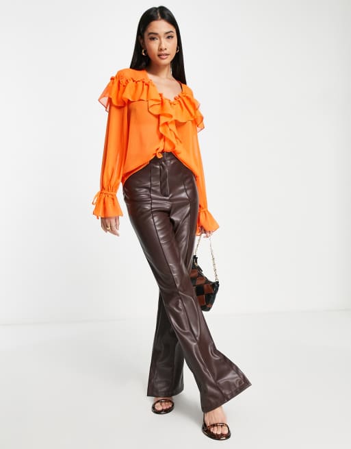 Rochas Women Ruffled Sheer Silk Chiffon Blouse ($935) ❤ liked on