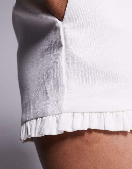 River Island frill detail linen shorts co-ord in white , 4 of 5