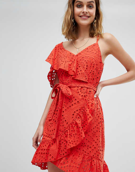 River Island Frill Front Broderie Wrap Dress  ASOS