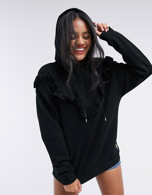 River Island frill front co-ord hoody in black