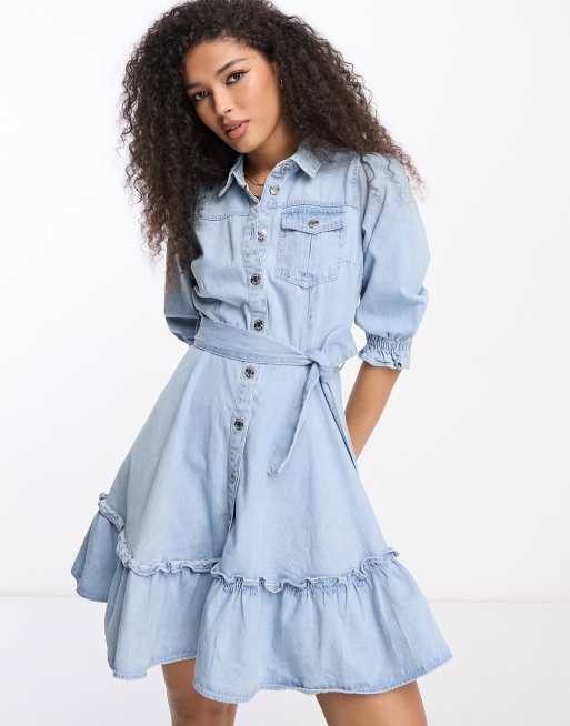 Frill belted denim on sale dress