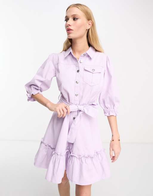 Frill belted 2025 denim dress