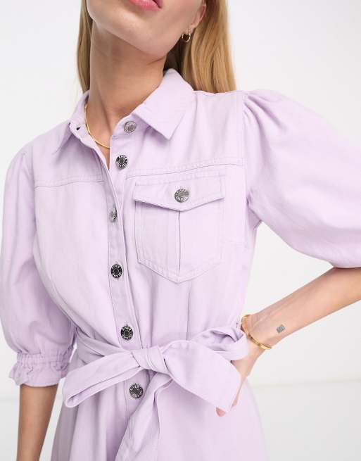 Utility Belted Denim Button-Down Shirt Dress