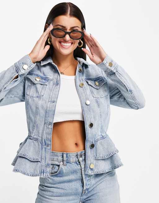 Denim jacket discount with frill shoulders