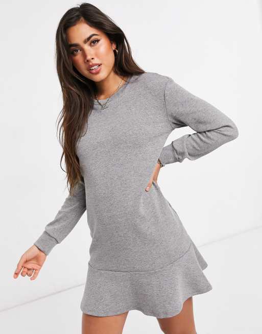 River Island frill hem ponte sweat mini dress in grey | ASOS