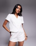 [River Island] River Island frill linen look tailored top in white 14 WHITE