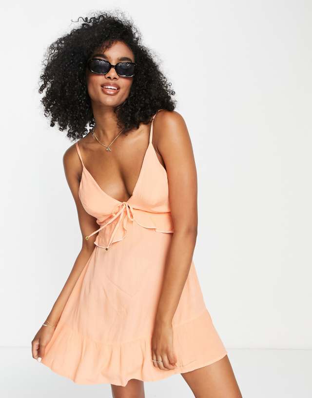 River Island frill mini beach dress in pink