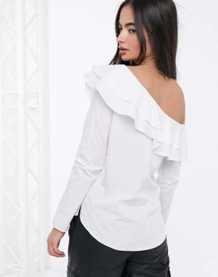 River Island frill one shoulder top in white