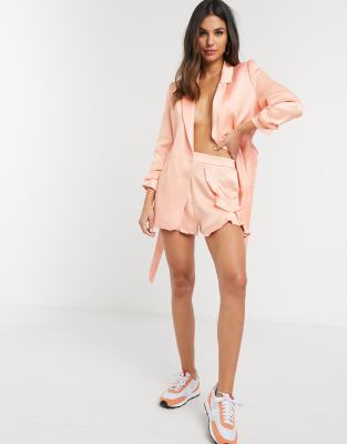 coral blazer and shorts