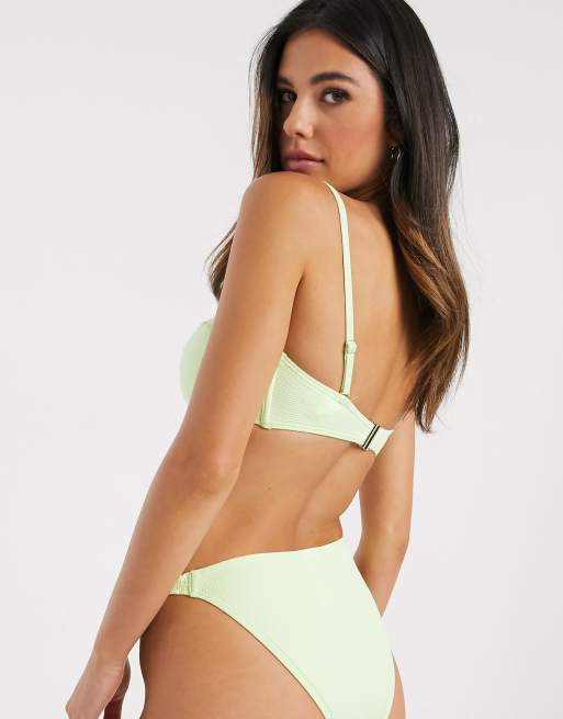 River Island frill shoulder bikini top in yellow