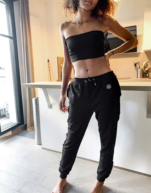 River Island frill side co-ord jogger in black