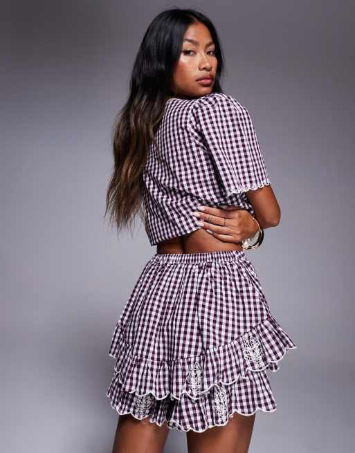 River Island frill skort co-ord in red gingham ASOS