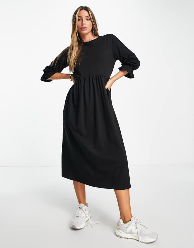 River Island frill smock midi dress in black