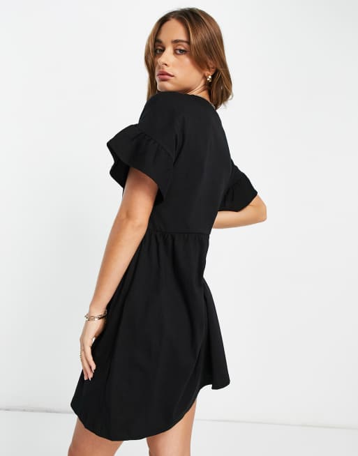 River Island frill smock t-shirt mini dress in black, 2 of 4