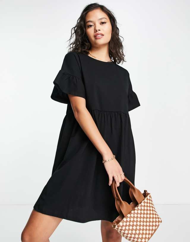 River Island frill tiered smock mini dress in black