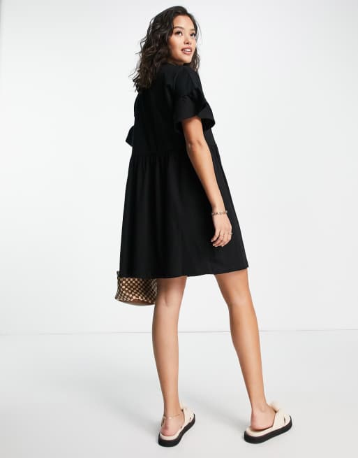 Black printed tiered short dress by Aaheli