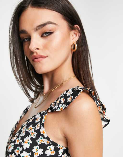 River Island frill wrap tie mini dress in black, 3 of 4