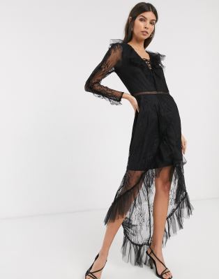 river island maxi dress in black lace