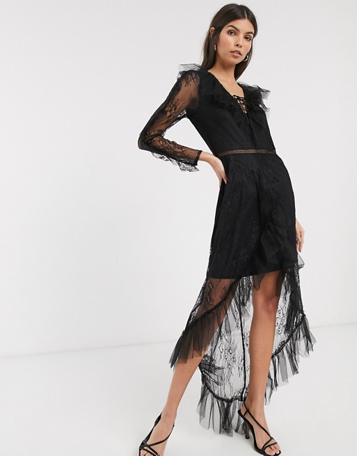 River Island frilled maxi dress in black lace