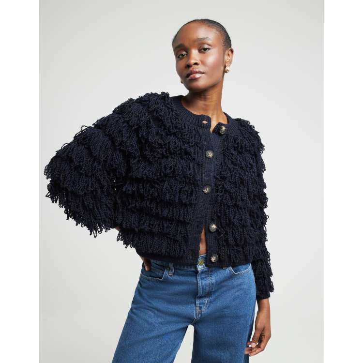 Fringe sleeve cardigan hotsell